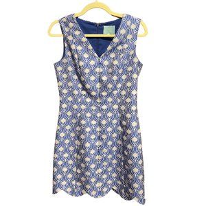 CeCe by Cynthia Steffe Blue & White V-Neck Dress Size 4